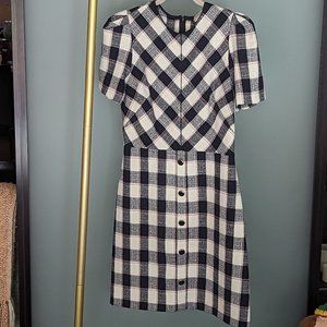 Shoshanna Chester Short Sleeve Plaid Dress Black & Cream (Size 6)
